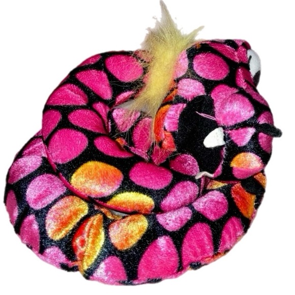 🎉 Small Plush Snake Anna Anaconda by Toy Factory Pink Red Orange Black Coiled - Picture 6 of 6